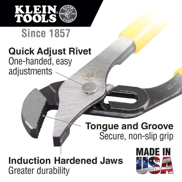 6 1/2 in Straight Jaw Tongue and Groove Plier Serrated, Plastic Grip