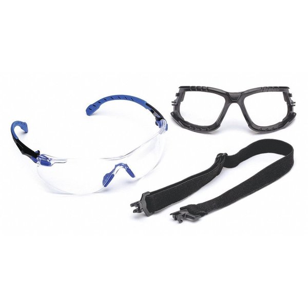 Safety Glasses Kit, 2 Pairs, Elastic Strap, Foam Gasket, Solus 1000, Anti-Fog, Black/Blue, Clear