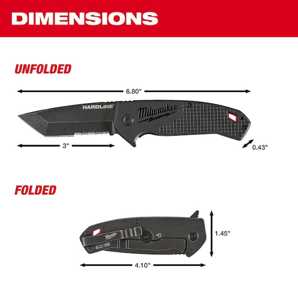 3â HARDLINE Serrated Blade Pocket Knife