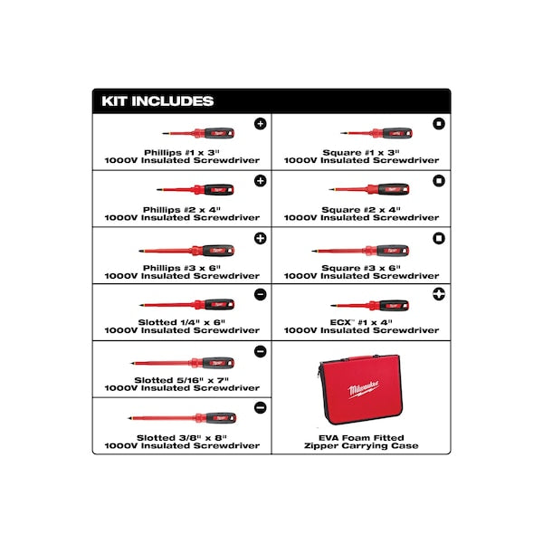 10 PC 1000V Insulated Screwdriver Set w/ EVA Foam Case