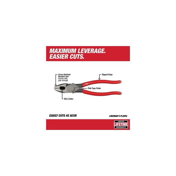 9 in Linemans Plier High Leverage, Steel