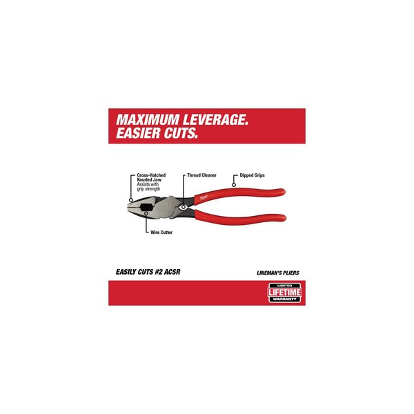 9 in Linemans Plier High Leverage, Steel