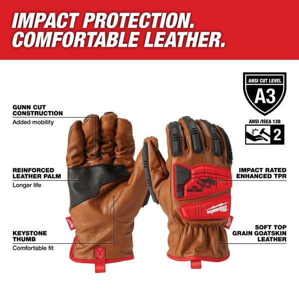 Work Gloves, Color Black/Brown/Red, 8