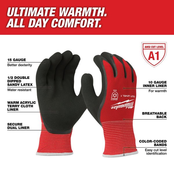 Cut Level 1 Winter Insulated Dipped Gloves - Medium
