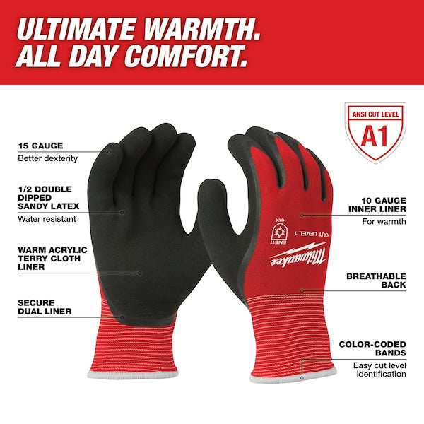 Level 1 Cut Resistant Latex Dipped Insulated Winter Gloves - Large