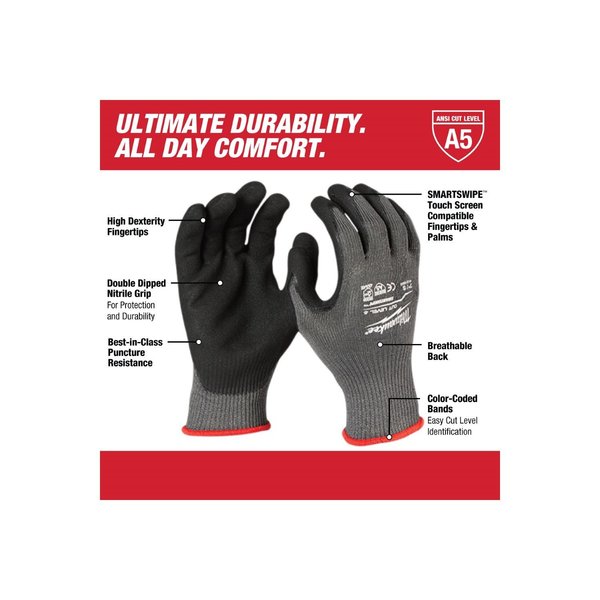 Level 5 Cut Resistant Nitrile Dipped Gloves - Medium (12 pair)