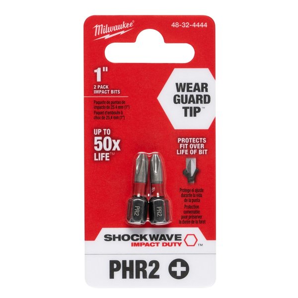SHOCKWAVE 1 in Phillips #2 Drywall Impact Reduced Diameter Power Bit, 2-Piece Pack
