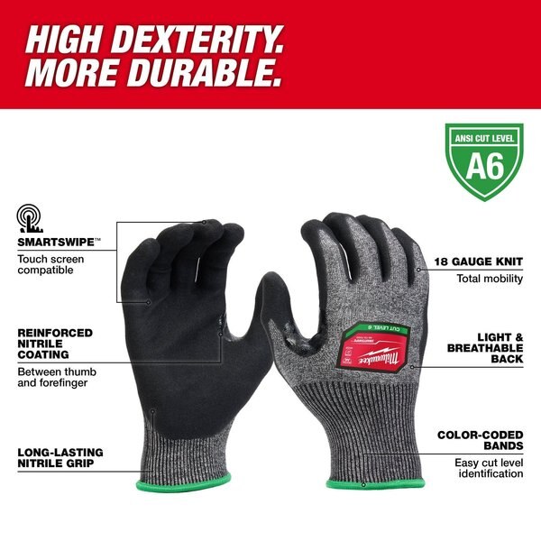 Level 6 Cut Resistant High-Dexterity Nitrile Dipped Gloves - Small (12 pair)