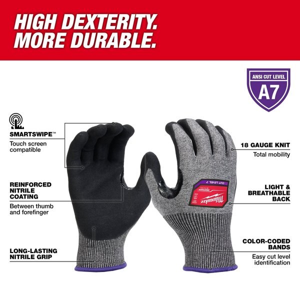 Level 7 Cut Resistant High-Dexterity Nitrile Dipped Gloves - Medium (12 pair)