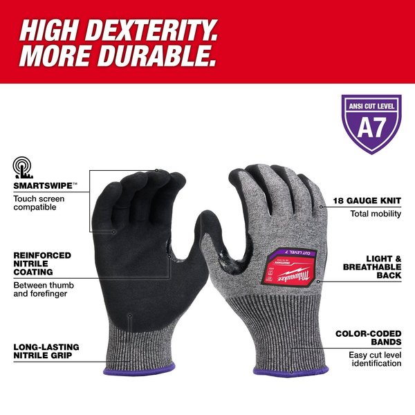 Level 7 Cut Resistant High-Dexterity Nitrile Dipped Gloves - X-Large (12 pair)
