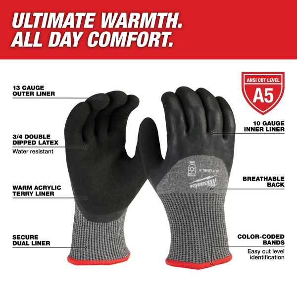 Level 5 Cut Resistant Latex Dipped Winter Insulated Gloves - Small