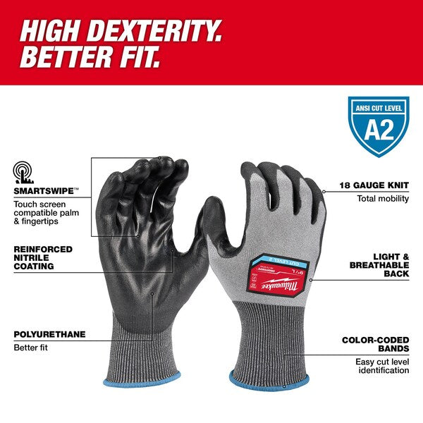 Level 2 Cut Resistant High Dexterity Polyurethane Dipped Gloves - Large