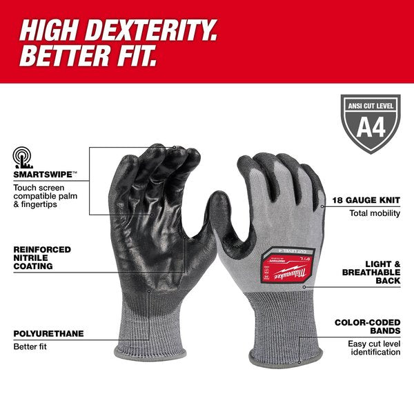 Level 4 Cut Resistant High Dexterity Polyurethane Dipped Gloves - Large