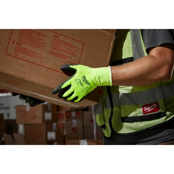 Level 1 Cut Resistant High Visibility Polyurethane Dipped Gloves - Large