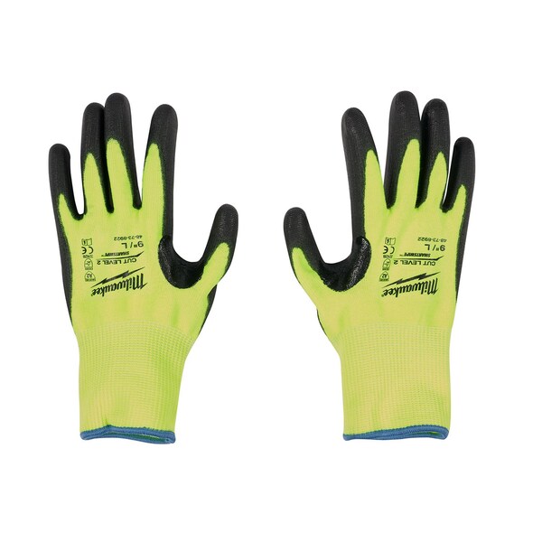 12 Pair High Visibility Cut Level 2 Polyurethane Dipped Gloves - M