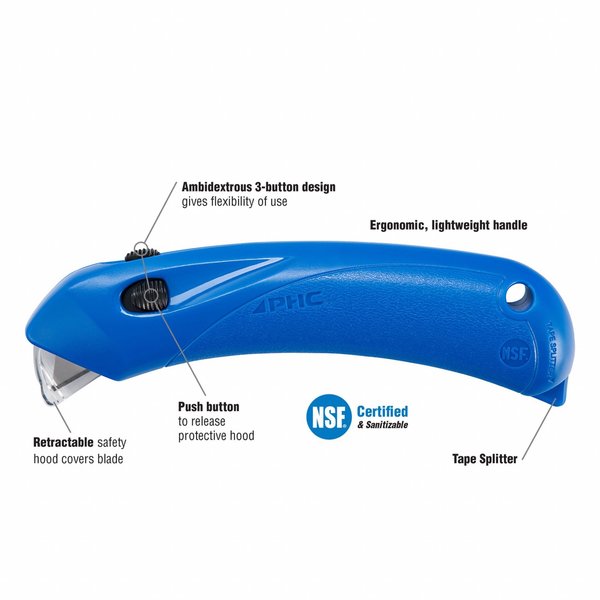 Safety Knife, Multipurpose, 5 1/2 in Length, Rounded Safety Blade, Ergonomic Handle, Blue