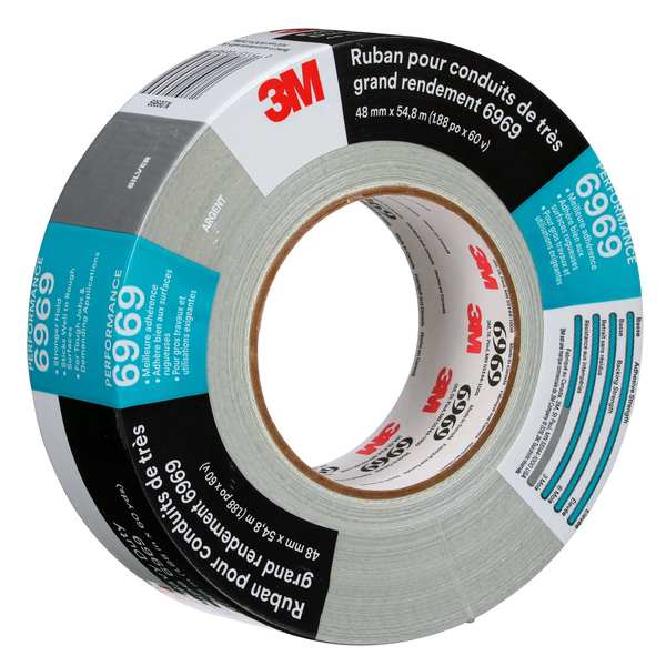 Duct Tape, 2 In x 60 yd, 10.5 mil, Silver