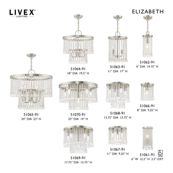 Elizabeth 5 Light Brushed Nickel Pendant Chandelier