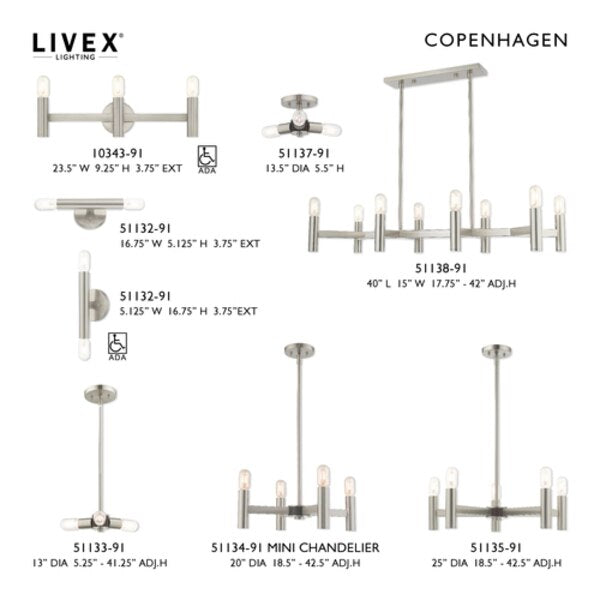Copenhagen 3 Light Brushed Nickel Mini C