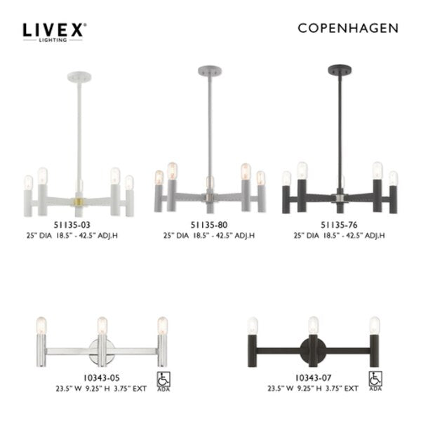 Copenhagen 5 Light Scandinavian Gray Cha