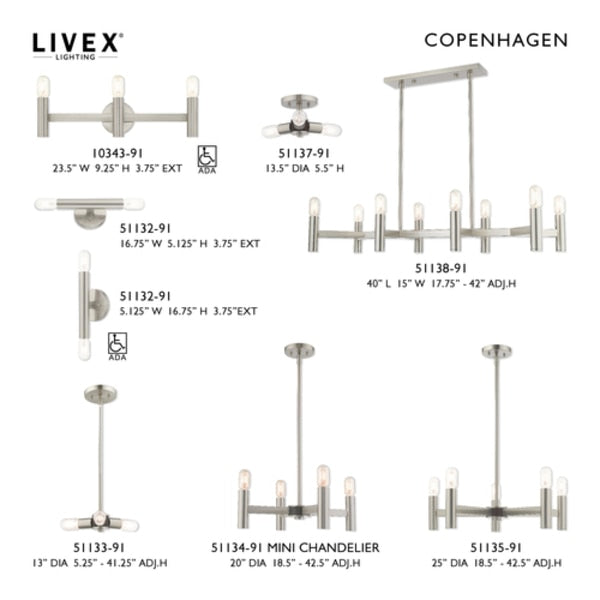 Copenhagen 3 Light Brushed Nickel Ceilin