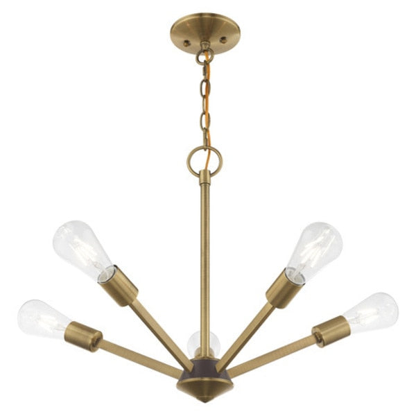Prague 5 Light Antique Brass Chandelier