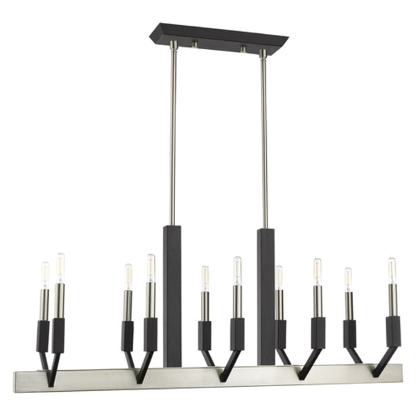 Beckett 10 Light Brushed Nickel And Black Linear Chandelier