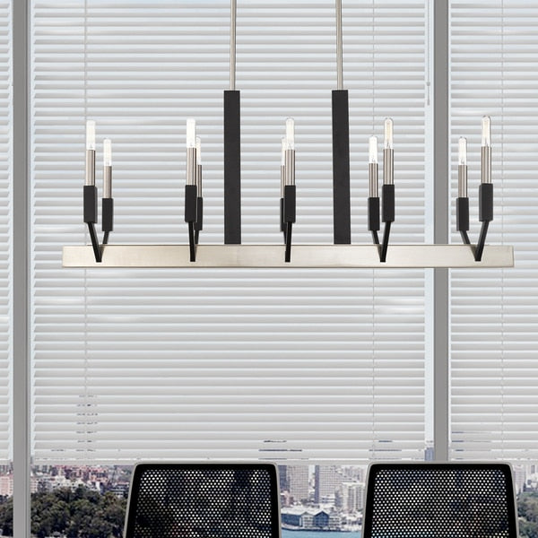 Beckett 10 Light Brushed Nickel And Black Linear Chandelier