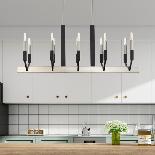 Beckett 10 Light Brushed Nickel And Black Linear Chandelier