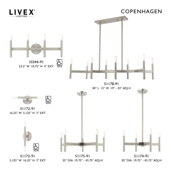 Copenhagen 2 Light Brushed Nickel ADA Wa