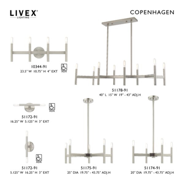 Copenhagen 5 Light Brushed Nickel Chande