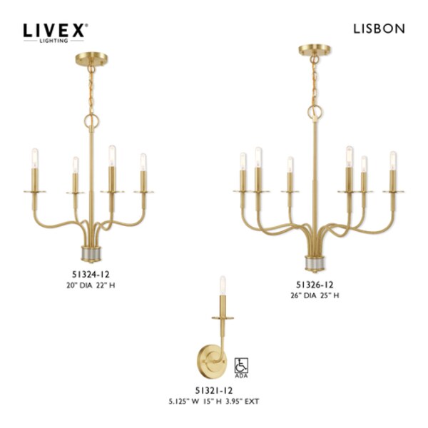 Lisbon 6 Light Satin Brass Chandelier