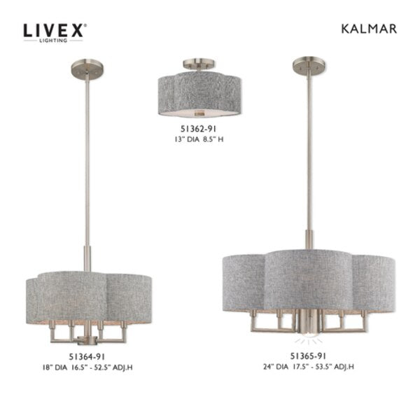 Kalmar 6 Light Brushed Nickel Pendant Chandelier