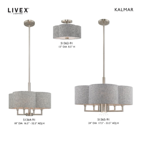 Kalmar 6 Light Brushed Nickel Pendant Chandelier