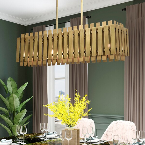 Greenwich 5 Light Natural Brass Linear Chandelier