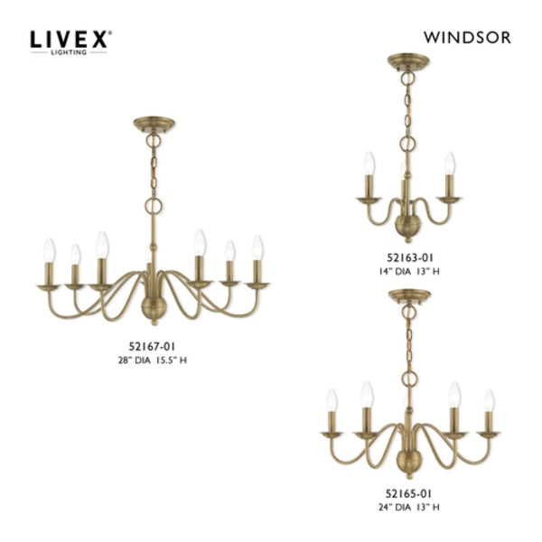 Windsor 5 Light Antique Brass Chandelier