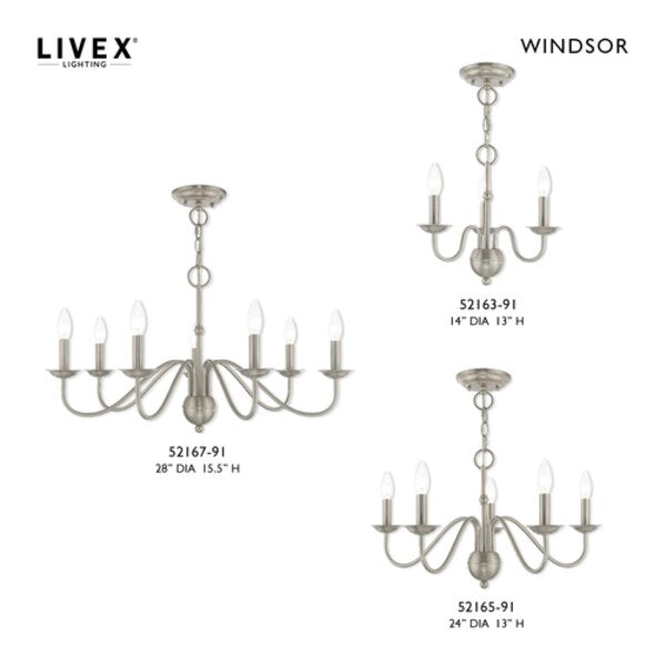 Windsor 5 Light Brushed Nickel Chandelier