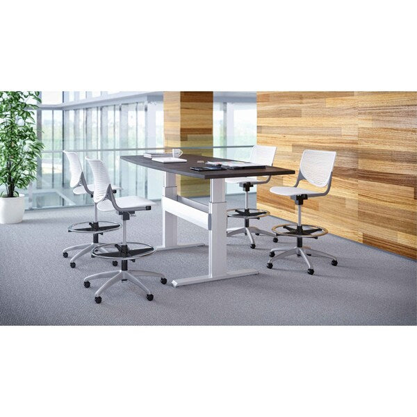 Poly Adjustable Stool, Perforated Back, Color: Light Gray, White