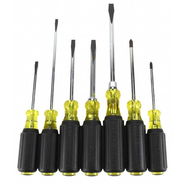 Screwdriver Set, General Purpose, Slotted and Phillips Tip, Steel Shank, Ergonomic Grip, 7-Piece