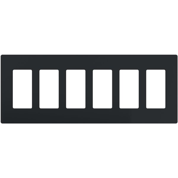 Designer Wall Plates, Number of Gangs: 6 Thermoset, Gloss Finish, Black