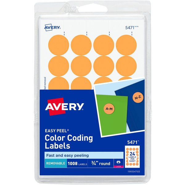 AveryÂ® Removable Color-Coding Labels, Removable Adhesive, Neon Orange, 3/4