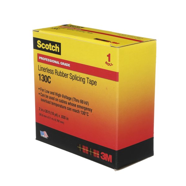Rubber Electrical Tape, 130C, Scotch, 2 in W x 30 ft L, 30 mil thick, Black, 1 Pack