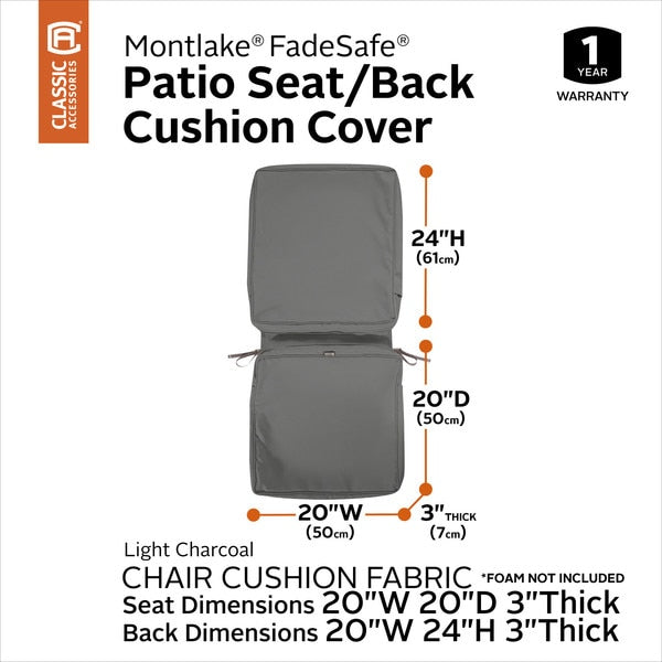 Montlake FadeSafe Chair Cushion Cover, Light Charcoal, 44