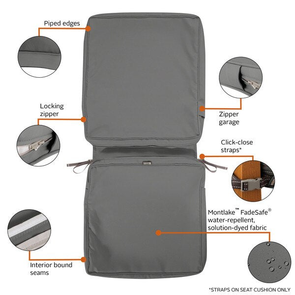 Montlake FadeSafe Chair Cushion Cover, Light Charcoal, 44