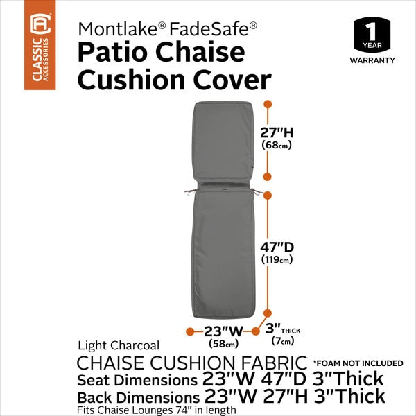 Montlake Light Charcoal Patio Cushion Slipcover, 74