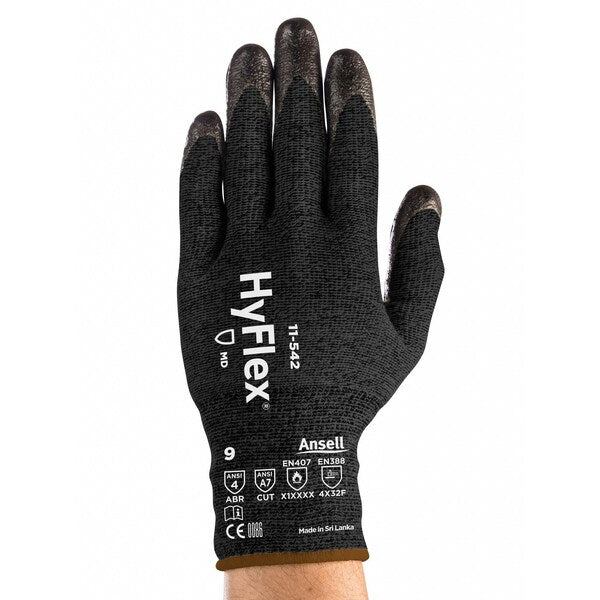 Hyflex Cut-Resistant Coated Gloves, A7 Cut Level, Palm Dipped, Foam Nitrile, Black, L, 1 Pair