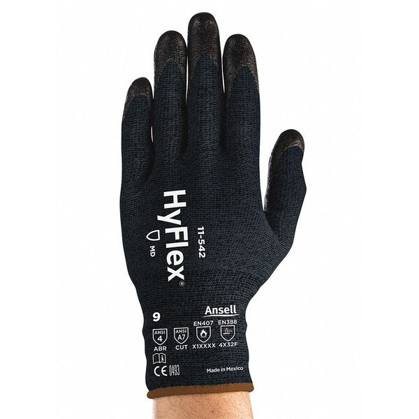 Hyflex Cut-Resistant Coated Gloves, A7 Cut Level, Palm Dipped, Foam Nitrile, Black, L, 1 Pair