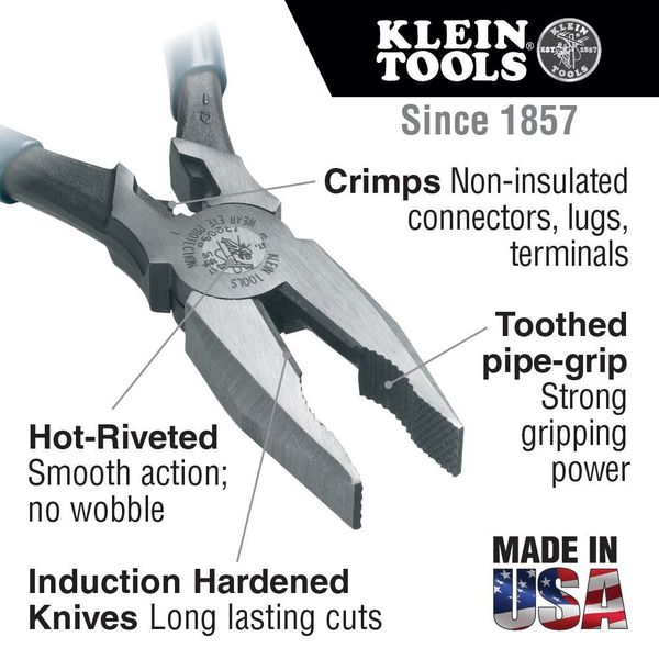 8 3/4 in Linemans Plier High Leverage, Steel