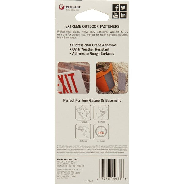 Reclosable Fastener Shapes, Rubber Adhesive, 4 in, 1 in Wd, Gray, 10 PK