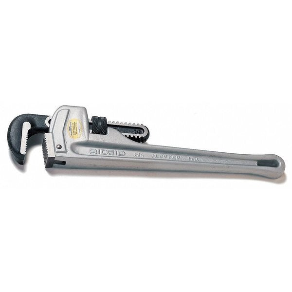 Pipe Wrench, Straight, Aluminum, 14 in L, 2 in Jaw Capacity